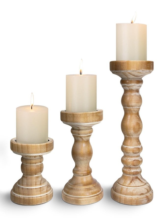 CEDARLUX Candle Holder for Pillar Candle Set of 3, Farmhouse Wood Candle Holder, Rustic Wooden Candle Stand, Vintage Tall Candle Stand Decorative for Living Room, Table Centerpiece,Brown - Image 1